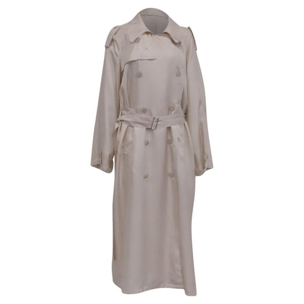 The Frankie Shop Double-Breasted Belted trench Coat in Beige Silk